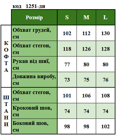 Таблица размеров
