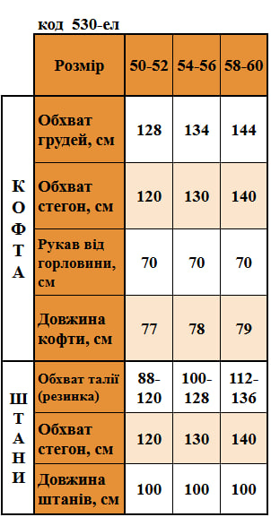 Таблица размеров