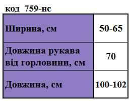 Таблица размеров