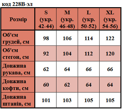 Таблица размеров