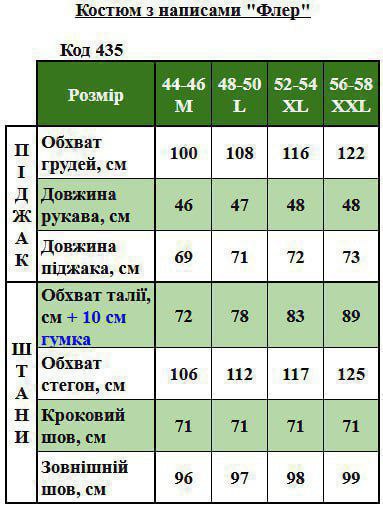 Таблица размеров