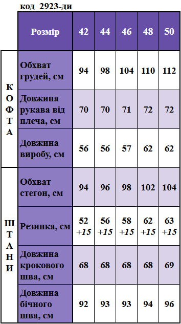 Таблица размеров