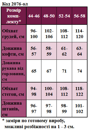 Таблица размеров