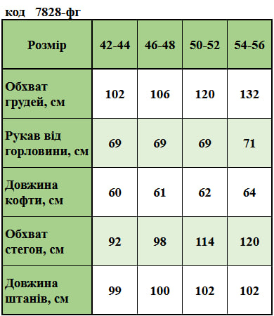 Таблица размеров