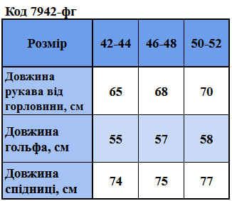 Таблица размеров