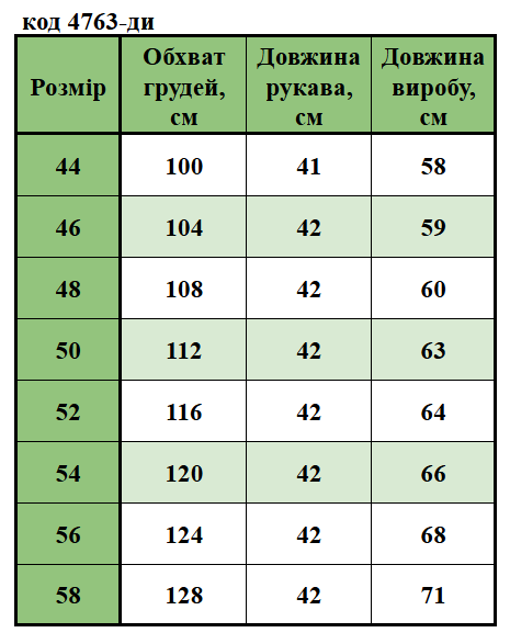 Таблица размеров