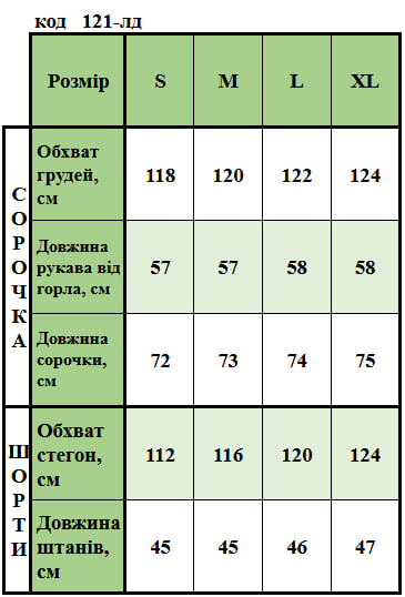 Таблица размеров