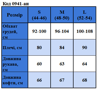 Таблица размеров