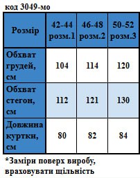 Таблица размеров