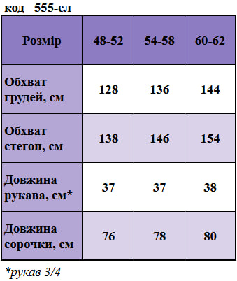 Таблица размеров