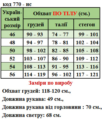 Таблица размеров