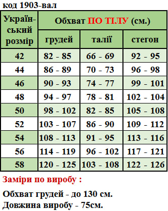 Таблица размеров