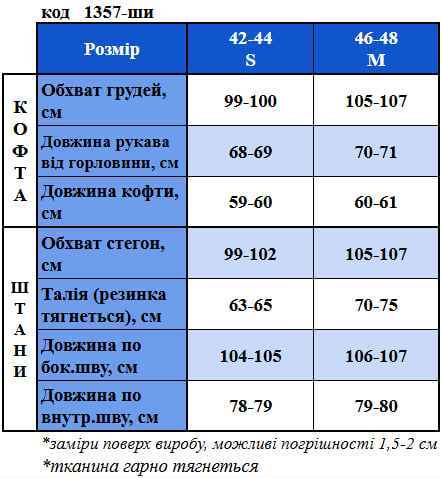 Таблица размеров