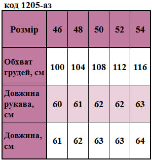 Таблица размеров