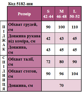 Таблица размеров