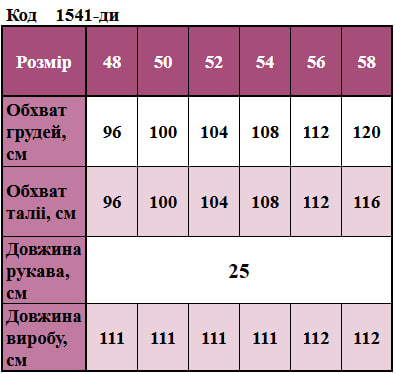 Таблица размеров