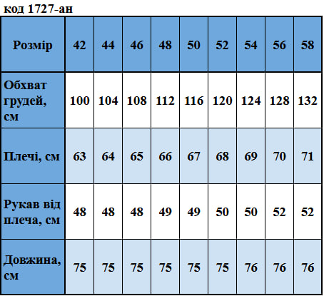 Таблица размеров