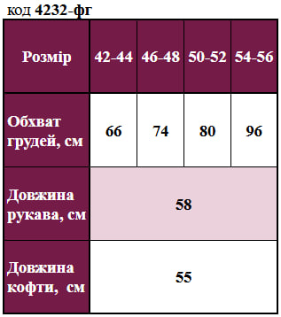 Таблица размеров