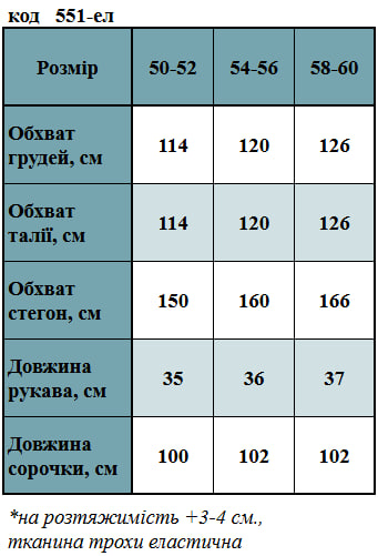 Таблица размеров