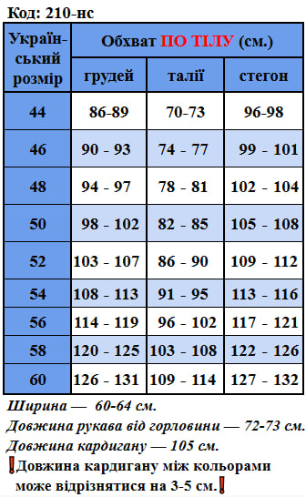 Таблица размеров