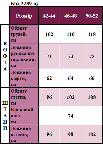 Таблица размеров