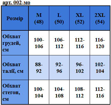 Таблица размеров