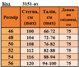 Таблица размеров