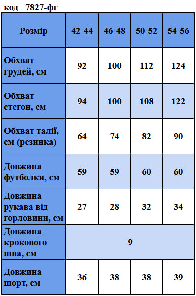 Таблица размеров