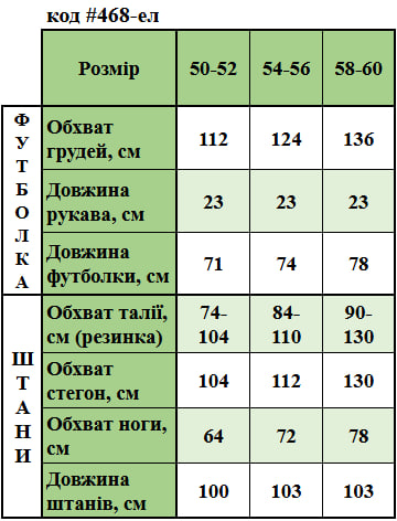 Таблица размеров