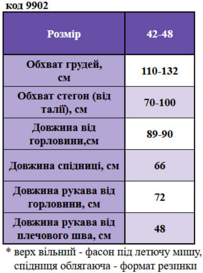 Таблица размеров