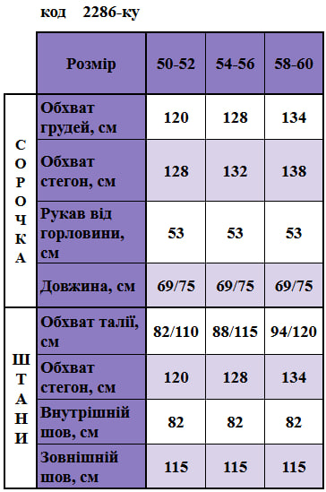 Таблица размеров