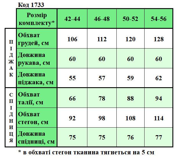 Таблица размеров
