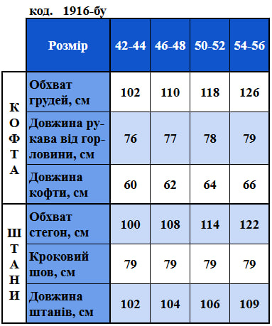 Таблица размеров