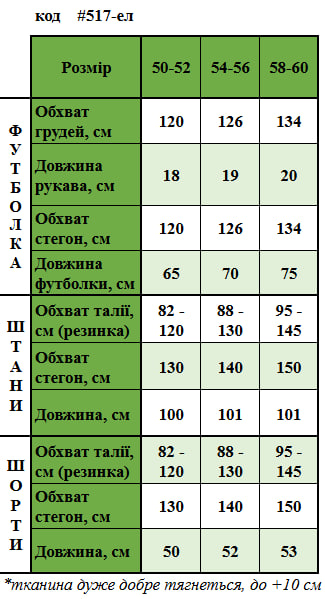 Таблица размеров