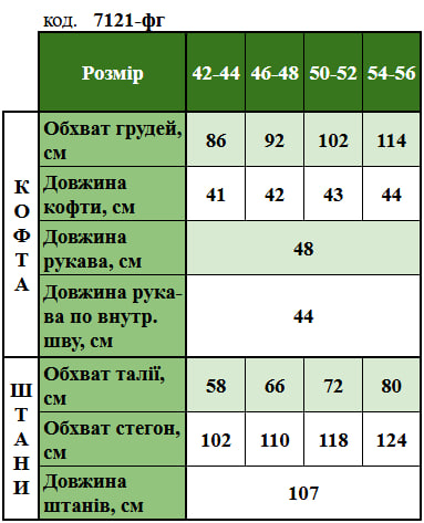 Таблица размеров