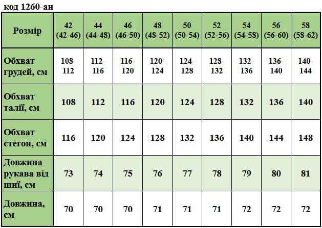 Таблица размеров