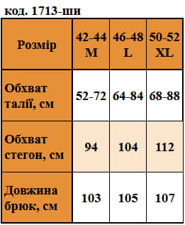 Таблица размеров