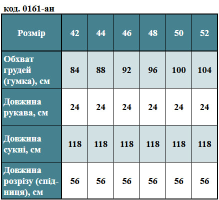 Таблица размеров