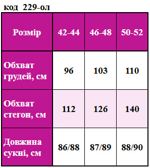 Таблица размеров