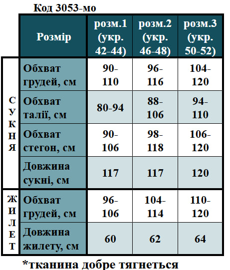 Таблица размеров