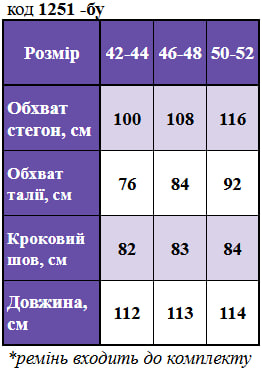 Таблица размеров