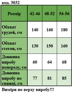 Таблица размеров