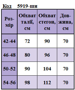 Таблица размеров