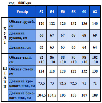 Таблица размеров