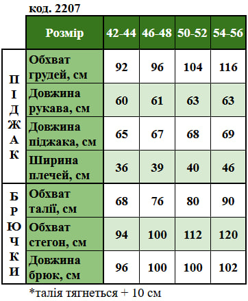 Таблица размеров