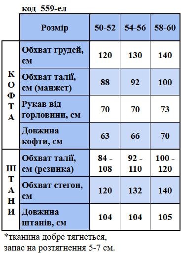 Таблица размеров