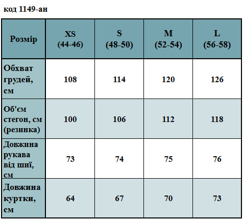 Таблица размеров