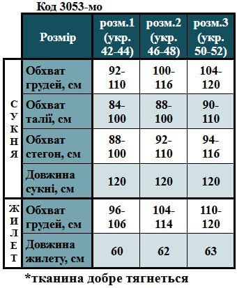 Таблица размеров
